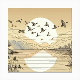 Line Art flock of ducks 1 Canvas Print