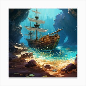 Pirate Ship In The Cave Canvas Print