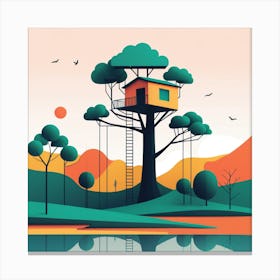 Tree House In The Forest Canvas Print