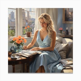 Girl Reading A Book Canvas Print