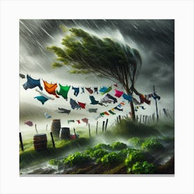 Clothesline In The Wind And Rain Canvas Print