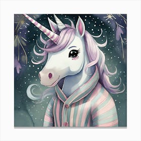 White Unicorn In Striped Pajamas Canvas Print