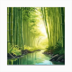 A Stream In A Bamboo Forest At Sun Rise Square Composition 131 Canvas Print