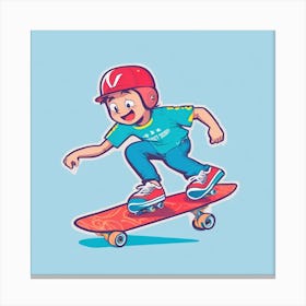 Cartoon Boy Skateboarding Canvas Print