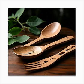 Spoon Fork Knife Utensil Dining Bamboo Ecofriendly Branding Reusable Sustainable Engravin 2 1 Canvas Print