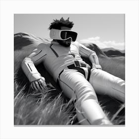 A 3d Dslr Adobe Photography Portal Of Futuristic The Weeknd Xo Warrior Laying On Green Grasses Cold Cloudy Saudi Arabia Neom, The Line Project Canvas Print