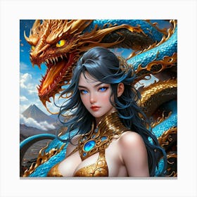 Chinese Girl With Dragon nvg Canvas Print