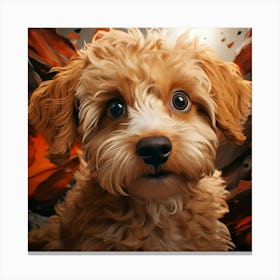 Dog In Autumn Leaves Canvas Print