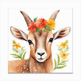 Floral Baby Ibex Nursery Illustration (9) Canvas Print