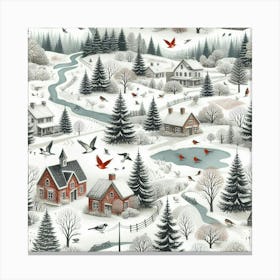 Winter Village, Lakes And Rivers Canvas Print