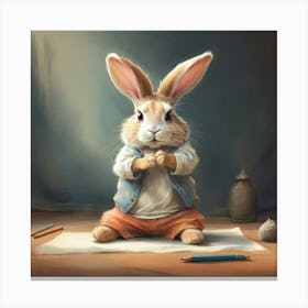 Rabbit Sitting On Paper Canvas Print