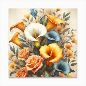 A beautiful and distinctive bouquet of roses and flowers 2 Canvas Print
