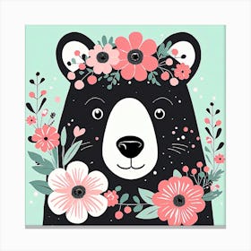 Floral Baby Black Bear Nursery Illustration (13) Canvas Print