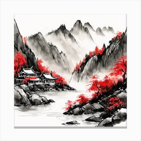 Chinese Landscape Mountains Ink Painting (15) 2 Canvas Print