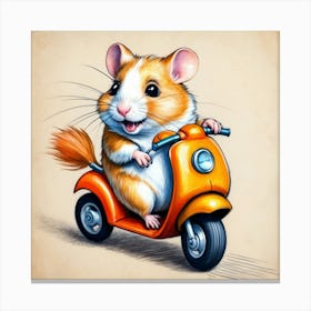 Hamster Riding A Scooter Canvas Print