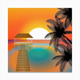 Sunset Beach Beach Palm Ocean Canvas Print