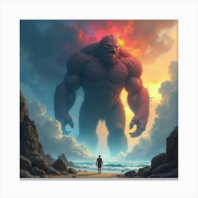 Titan Battling Storm Giants, Watercolor, Dramatic Colors 1 Canvas Print