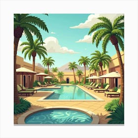 A Serene Desert Oasis With Palm Trees And Refreshing Lemonade 1 Canvas Print