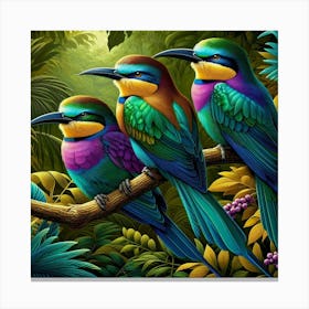 Three Birds In The Jungle Canvas Print