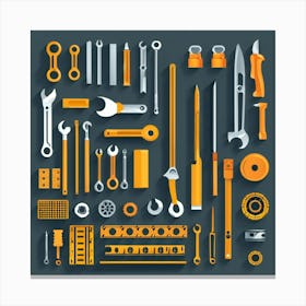 Flat Icon Set Of Tools Canvas Print