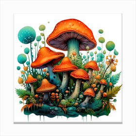 Mushrooms In The Forest 32 Canvas Print