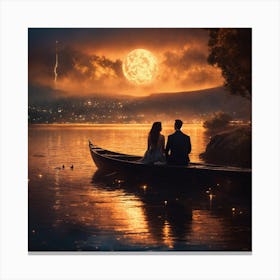 Couple In A Boat At Night 1 Canvas Print