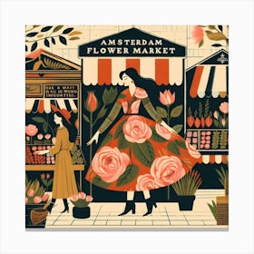 Ladies in Amsterdam Flower Market Canvas Print