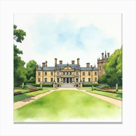 Watercolor View Of The Bramham Park In West Yorkshire, Highlighting Its Grand House And Picturesque Gardens Canvas Print