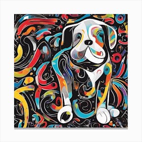 An Image Of A Dog With Letters On A Black Background, In The Style Of Bold Lines, Vivid Colors, Grap (2) Canvas Print