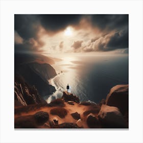 Person Standing On Top Of A Mountain Canvas Print