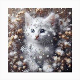 White Kitten In The Snow Canvas Print