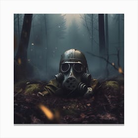 Gas Mask In The Forest Canvas Print