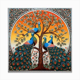 Peacocks In The Tree Canvas Print