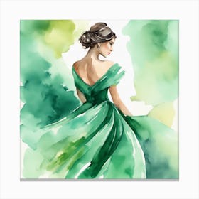 Watercolor Of A Woman In A Green Dress 1 Canvas Print