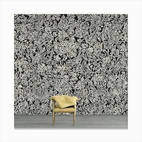 Black And White Floral Wallpaper 1 Canvas Print