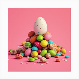 Colorful Easter Eggs On Pink Background Canvas Print