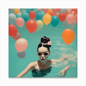 Frida Khalo In Water With Balloons Canvas Print