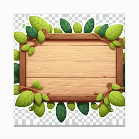 Wooden Frame With Leaves Png Canvas Print