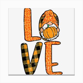 Leopard Plaid Love Gnome Pumpkin Thanksgiving Men Women Kids Canvas Print