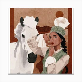 Russian Woman And Horse Canvas Print