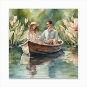 Couple In A Boat 3 Canvas Print