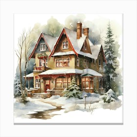 Victorian House In Winter Canvas Print