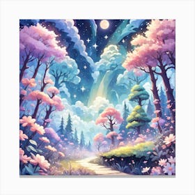 A Fantasy Forest With Twinkling Stars In Pastel Tone Square Composition 342 Canvas Print
