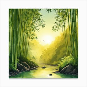 A Stream In A Bamboo Forest At Sun Rise Square Composition 287 Canvas Print