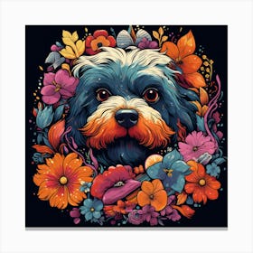 Dog With Flowers Canvas Print