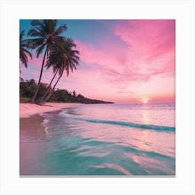 Serene Dusk at Paradise Cove with Palm Trees and Gentle Waves Art Print Canvas Print