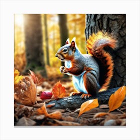 Squirrel In The Autumn Forest 8 Canvas Print