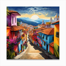 Colorful Street In Colombia Canvas Print