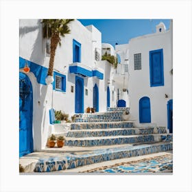 Blue And White Houses tunisia Canvas Print