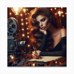 Beautiful Woman With Camera Canvas Print